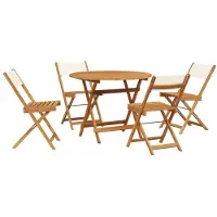 vidaXL 5-tlg. Garten-Essgruppe Stoff und Massivholz Cremeweiß