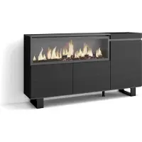 Skraut Home Sideboard, Highboard, 158x35x87cm, 3 Türen, Elektrokamin XXL, Industriedesign, Schwarz