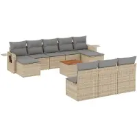vidaXL 11-tlg. Garten-Sofagarnitur mit Kissen Beige Poly Rattan
