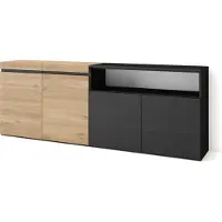 Skraut Home Sideboard, Highboard, 200x35x75cm, 4 Türen, Wohnzimmer, Küche, Eiche und Schwarz