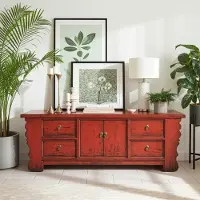 OPIUM OUTLET Chinesisches Lowboard Sideboard Kommode Schrank Möbel asiatisch orientalisch chinesisch Büffet Anrichte rot China Shabby Chic Vintage Holz