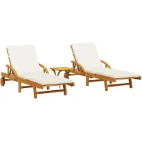 Syfax Sonnenliegen 2 Stk. mit Tisch Massivholz Akazie