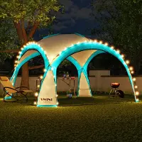 Swing&Harmonie LED Event Pavillon XXL DomeShelter 450cm Garten inkl. Solarmodul Designer Gartenzelt Camping Partyzelt mit Beleuchtung - türkis