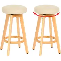 Mendler 2er-Set Barhocker Navan, Barstuhl Tresenhocker, Holz Kunstleder drehbar creme, helle Beine
