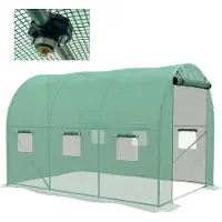 Outsunny 6 m² Gartengewächshaus, Tunnelgewächshaus mit 6 Fenstern, Rolltor, integriertem Bewässerungssystem, Stahlbetonkonstruktion + 140 g/m² hochdichtes PE, 3 x 2 x 2 m, Grün