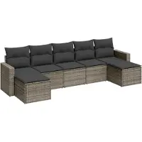 vidaXL 7-tlg. Garten-Sofagarnitur mit Kissen Grau Poly Rattan