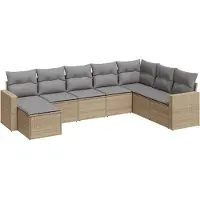 vidaXL 8-tlg. Garten-Sofagarnitur mit Kissen Beige Poly Rattan