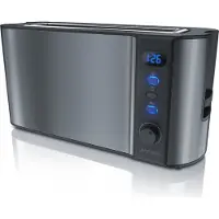 Arendo Toaster, 1 langer Schlitz, für 2 Scheiben, 1000 W, Langschlitz, Brötchenaufsatz, Wärmeisolierendes Gehäuse, Display, grau