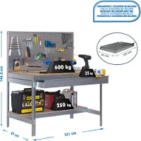 Simonwork (bancos De Trabajo) PROREGAL Werkbank BUFFALO mit Werkzeugwand und Schubfach | HxBxT 84x120x61cm | Traglast 600kg | Verzinkt