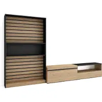 Skraut Home Wohnwand Wohnzimmer, 310x35x186cm, Für TV-Geräte bis zu 80", Wohnzimmer Möbel, Eiche und Schwarz