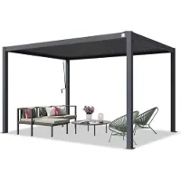 TOOLPORT PRIMEYARD Pergola 3x4 m Aluminium-Pfosten mit Stahl-Lamellendach - anthrazitfarbene Terrassenüberdachung