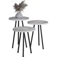 VCM 3-tlg. Set Beistelltisch | Tisch im schlichten Marmor Optik Design | Maße ca. H. 52 x B. 34 x T. 34 cm | Wohnzimmertisch - Mirola