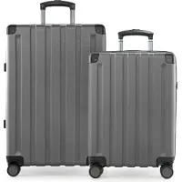 Hauptstadtkoffer Q-Damm - Koffer-Set Bordkoffer + mittelgroßer Reisekoffer mit Erweiterung, 2er Kofferset Hartschale, 4 Rollen, Check-Im Luggage, TSA,Silber