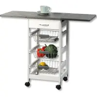 Kesper Küchenwagen weiß mit ausklappbarer Arbeitsfläche – – 4 Rollen (2 feststellbar) – 45–97 x 37 x 75,5 cm – Modell 2581613
