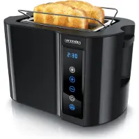 Arendo Toaster 2 Scheiben, Edelstahl, 800W, Touch-Bedienung, Display mit Restzeitanzeige, Brötchenaufsatz, Auftaufunktion, Wärmeisolierendes Gehäuse, schwarz