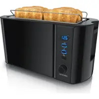 Arendo Toaster Langschlitz Edelstahl 4 Scheiben, Brötchenaufsatz, Display mit Restzeitanzeige, Doppelwand