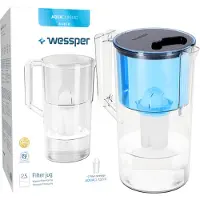 Wessper Wasserfilterkanne 2.5 L Kompatibel Mit Brita Classic , Wasser Filtersystem zur Reduzierung von Kalk, Chlor | + Wasserfilter Blau