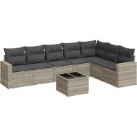 vidaXL 8-tlg. Garten-Sofagarnitur mit Kissen Hellgrau Poly Rattan