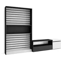 Skraut Home Wohnwand Wohnzimmer, 260x35x186cm, Für TV-Geräte bis zu 65", Wohnzimmer Möbel, Weiß und Schwarz