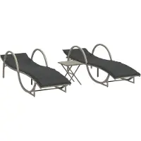Syfax Sonnenliegen 2 Stk. mit Tisch Hellgrau Poly Rattan