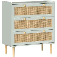 HOMCOM Schlafzimmer-Kommode mit 3 Schubladen, Rattan-Fronten, MDF, Grün