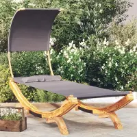 vidaXL Sonnenliege, Gartenliege, Wellnessliege, mit Dach 100x200x126 cm Bugholz Massiv Anthrazit - Liegestuhl CC8175