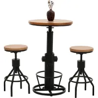 Mendler Set Bartisch + 2x Barhocker MCW-N17, Barstuhl Stehtisch höhenverstellbar drehbar Fußablage Industrial Holz natur