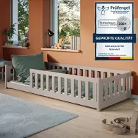 KIDS Collection Kinderbett Bodenbett 90x190 cm Bett mit Rausfallschutz & Lattenrost Montessori Bett Bed Gitterbett Kinder Jugendbett Einzelbett mit Matratze Kaschmir