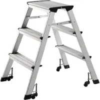 Alco Trittleiter mit Rollen Aluminium 3-stufig 62cm silber