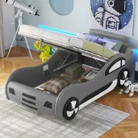 MODFU Kinderbett 90x200 mit Matratze mit Autoform Autobett Stauraumbett , mit integriertem Unterbett und Stauraum, mit Lattenrost,Grau