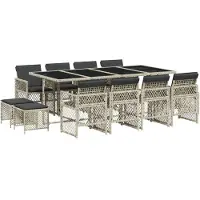 vidaXL 13-tlg. Garten-Essgruppe mit Kissen Hellgrau Poly Rattan