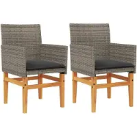 vidaXL Gartenstühle mit Kissen 2 Stk. Grau Poly Rattan Massivholz