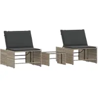Syfax Sonnenliegen 2 Stk. mit Tisch Hellgrau Poly Rattan