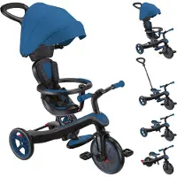 Globber EXPLORER TRIKE 4in1 – Kinderwagen, Dreirad und Laufrad, 10/8,5 Zoll, TPR-Sitz, höhenverstellbar, blau