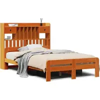 Syfax Massivholzbett mit Regal ohne Matratze Wachsbraun 135x190 cm
