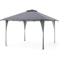 Costway Pop Up Pavillon 4x4m, Gartenpavillon höhenverstellbar mit Doppeldach & Tragetasche, Faltpavillon wasserdicht Gartenzelt Partyzelt stabil Grau