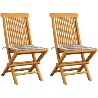 vidaXL Design Möbel Gartenstühle Graue Karomuster-Kissen 2er Set Massivholz Teak - 2024 Neu