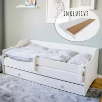 KIDS Collection Kinderbett Jugendbett 80x160 mit Matratze Rausfallschutz & Schublade | Kinder Sofa Couch Bett umbaubar weiß