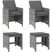 vidaXL 4-tlg. Gartenstuhl und Hocker Set Poly Rattan Grau