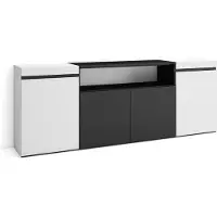 Skraut Home Sideboard, Highboard, 200x35x75cm, 4 Türen, Wohnzimmer, Küche, Weiß und Schwarz