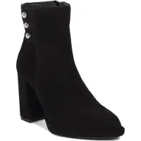 MACIEJKA Damen Veloursleder-Stiefelette Schwarz mit Reißverschluss, 9,5 cm Absatz, Mandelform