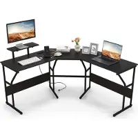 Costway Schreibtisch L-Form, reversibler Eckschreibtisch mit Monitorständer und Ladestation, Gaming Computertisch, Bürotisch Schwarz
