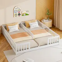STILVORA Kinderbett 90x200 Ohne Matratze Jugendbett Holzbett für zwei Kindern,zwei Einzelbett mit Gitter und Zaun,mit Lattenrost Design,Weiß