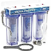 Naturewater NW-PR103 3 Stufen Wasserfilter, 5 µ, 26,16 mm (3/4"), Ø62 mm PP Kartusche, Filter Wandhalterung, Filterschlüssel, Sedimentfilter Aktivkohleblock Aktivkohlegranulat