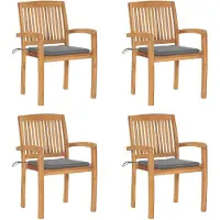 vidaXL "2026 Promotion" Stapelbare Gartenstühle mit Kissen 4 Stk. - Hohe Qualität - Massivholz Teak - Gartenstühle CC3969