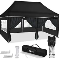 Tillvex Pavillon 3x6m - mit 6 Seitenwänden Schwarz wasserdicht | Pop-Up Faltpavillon höhenverstellbar | Gartenzelt UV Schutz 50+ | Partyzelt mit Tasche für Garten