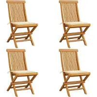 vidaXL Cloris Designermöbel Gartenstühle mit Cremeweißen Kissen 4er Set Teak Massivholz 2024 Neu