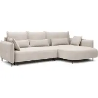 Selsey Oblivio - Ecksofa mit Schlaffunktion, Bettkasten, Veloursbezug wasserabweisend Creme, Ottomane rechts