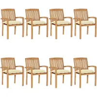 Syfax Stapelbare Gartenstühle mit Kissen 8 Stk. Massivholz Teak