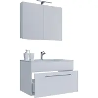 VCM 3-tlg. Waschplatz Waschtisch | Waschbecken Unterschrank Breite 60 cm | Badmöbel Set hängend mit einer Schublade Spiegelschrank | Badinos